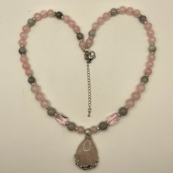 Stunning Genuine Rose Quartz Teardrop Pendant Necklace 20 ins NEW Adjustable - Picture 7 of 16